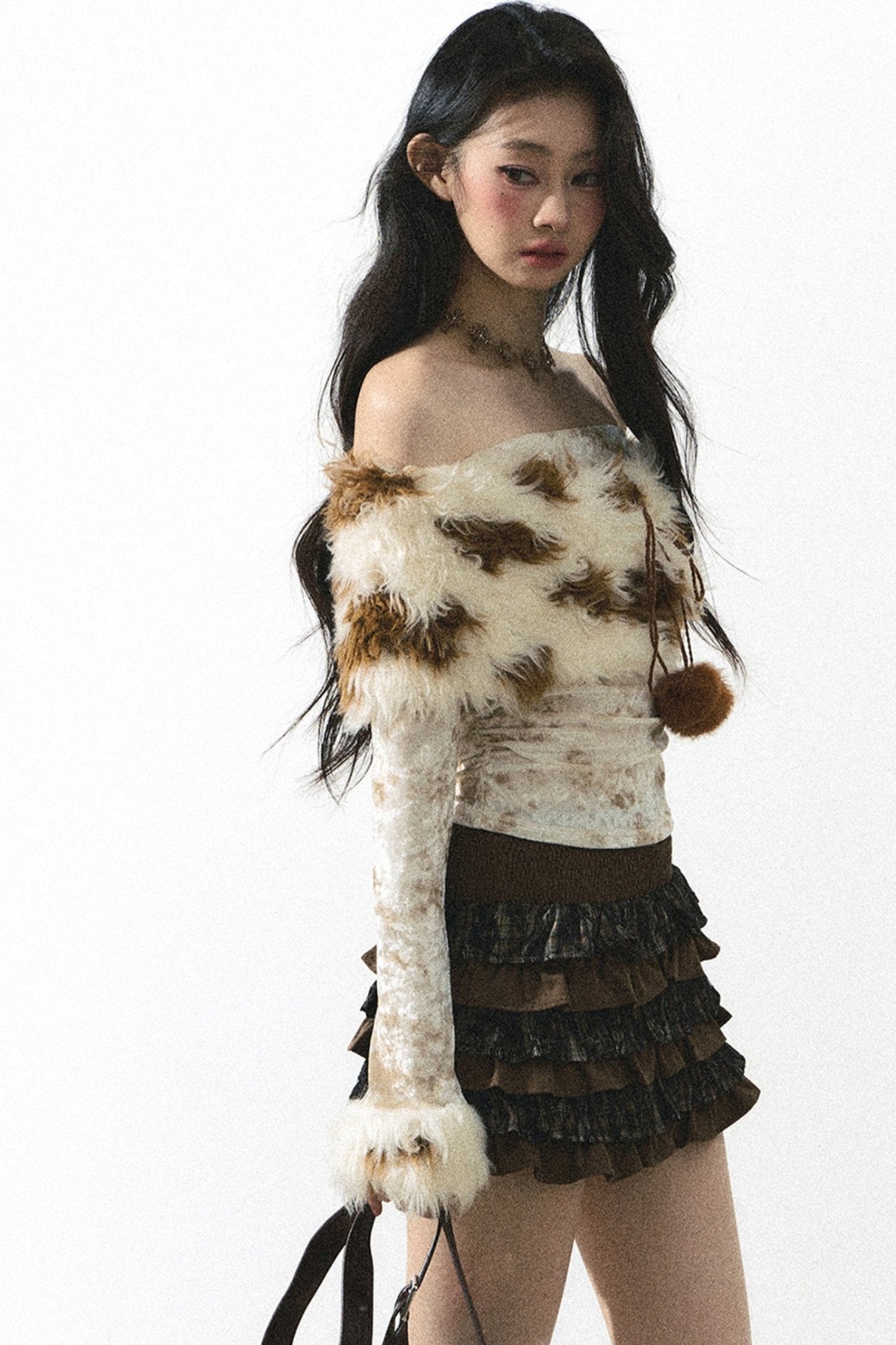 Korean One Shoulder Cropped Knit Top