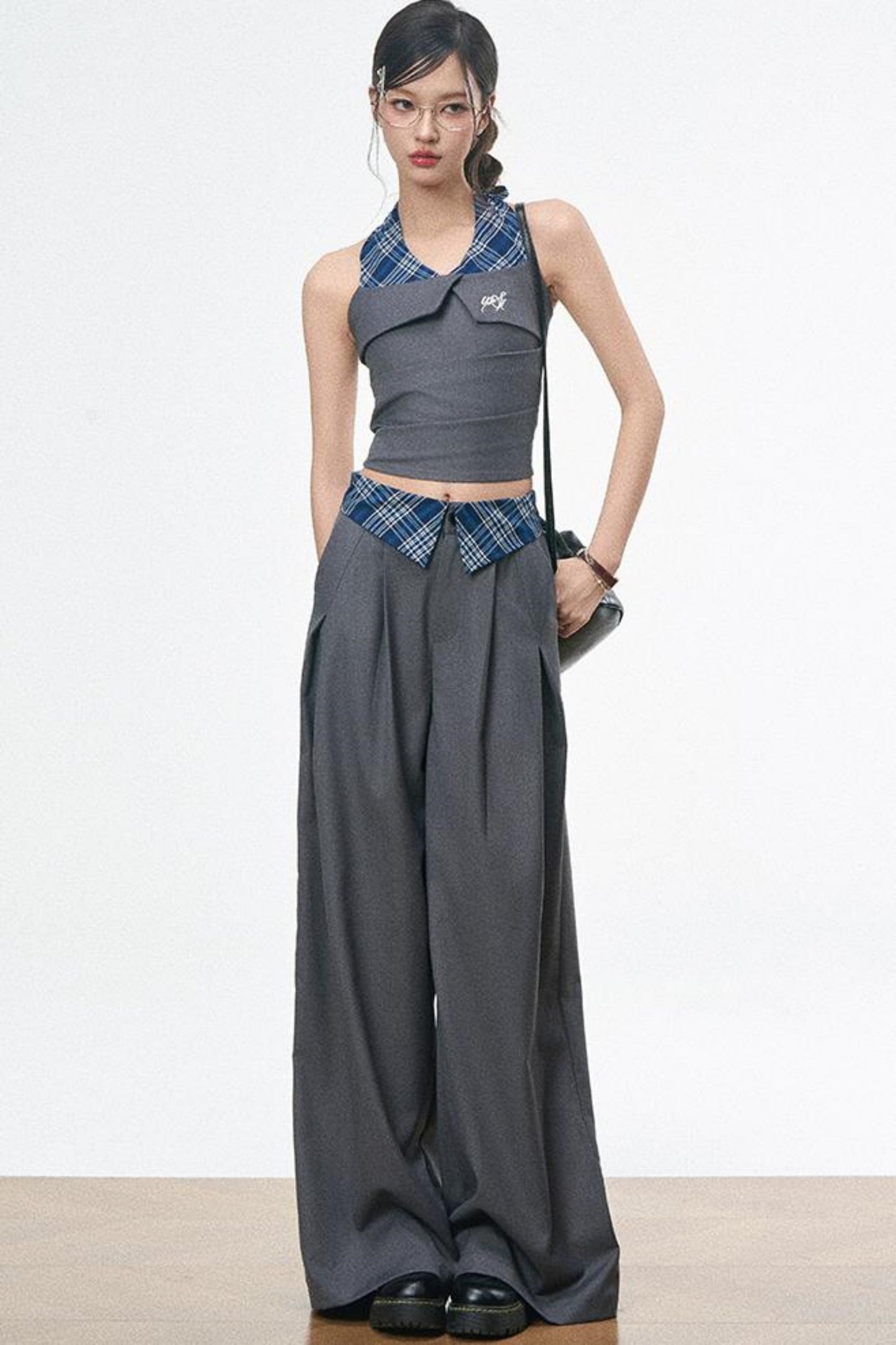 Spliced Camisole Wide-Leg Pants Set-Up