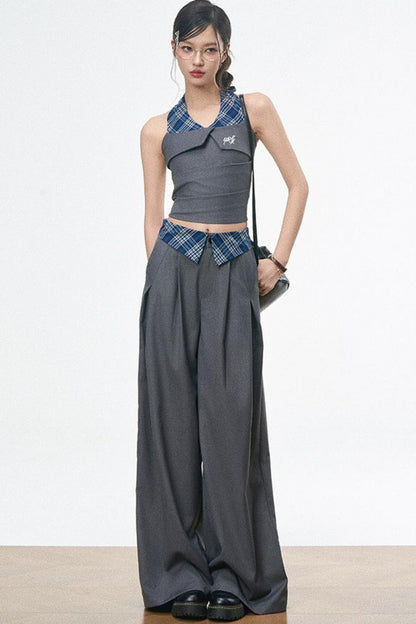 Spliced Camisole Wide-Leg Pants Set-Up