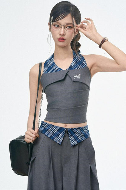 Spliced Camisole Wide-Leg Pants Set-Up