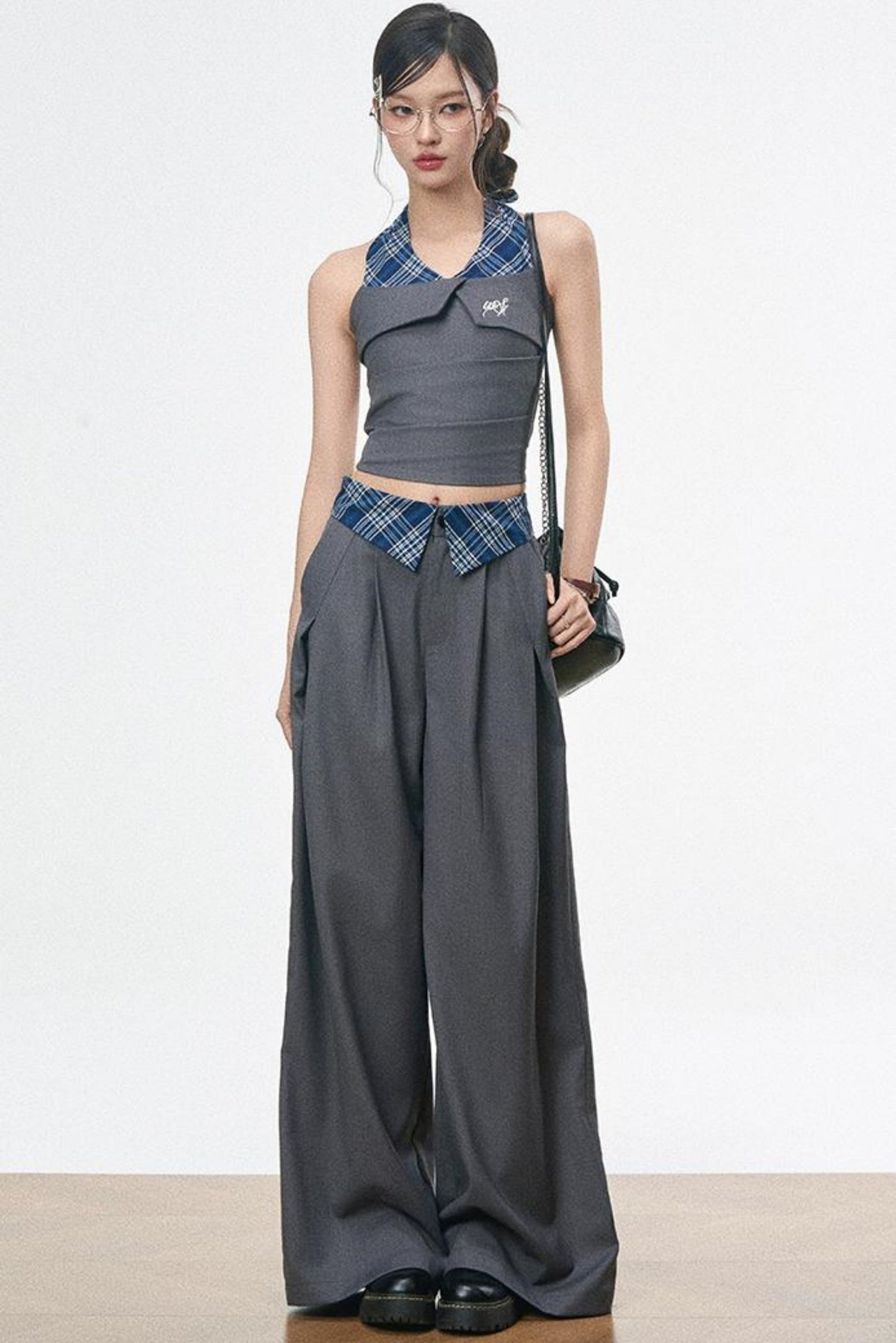 Spliced Camisole Wide-Leg Pants Set-Up