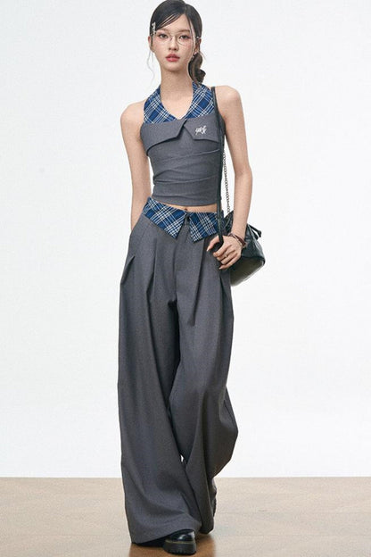 Spliced Camisole Wide-Leg Pants Set-Up