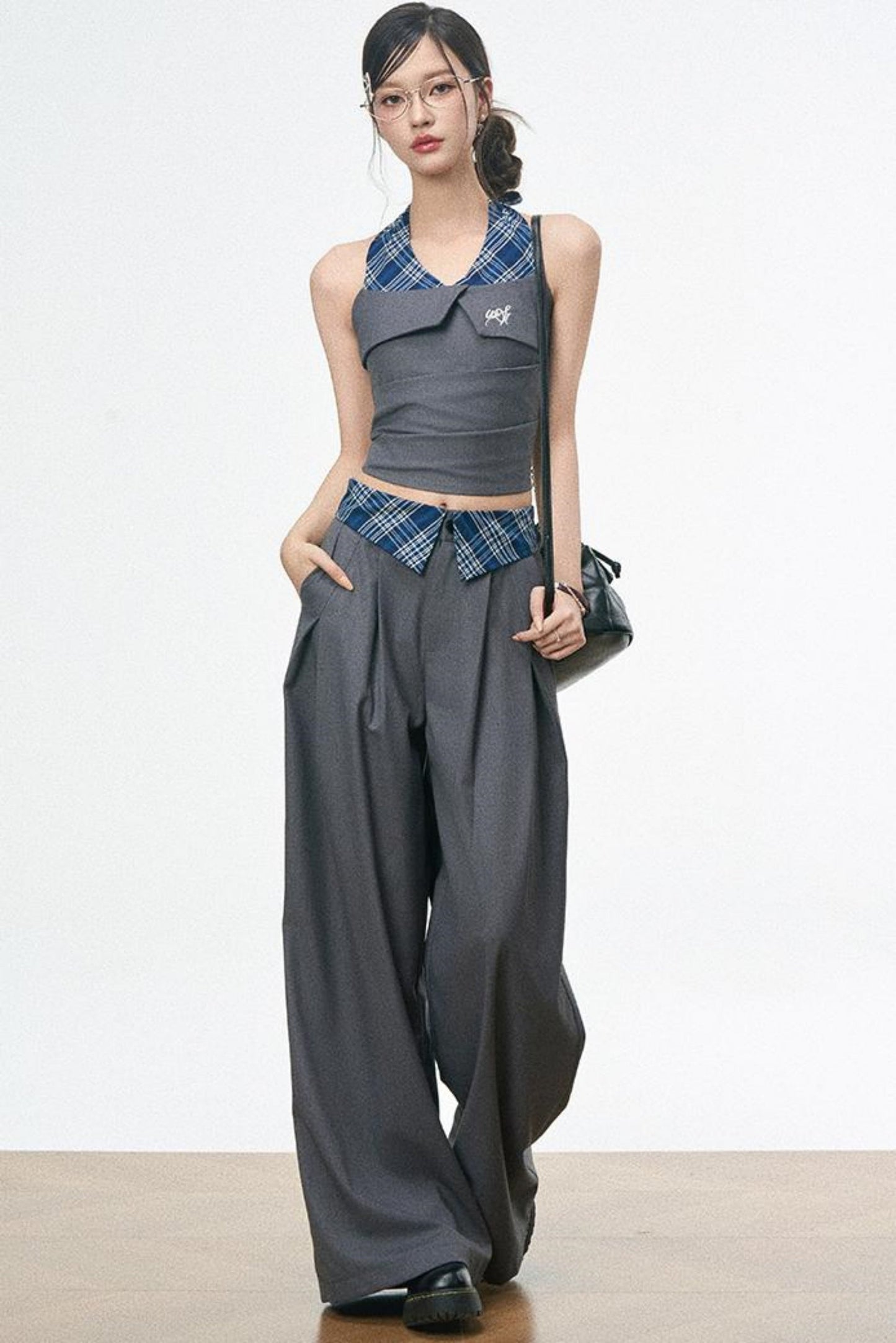 Spliced Camisole Wide-Leg Pants Set-Up