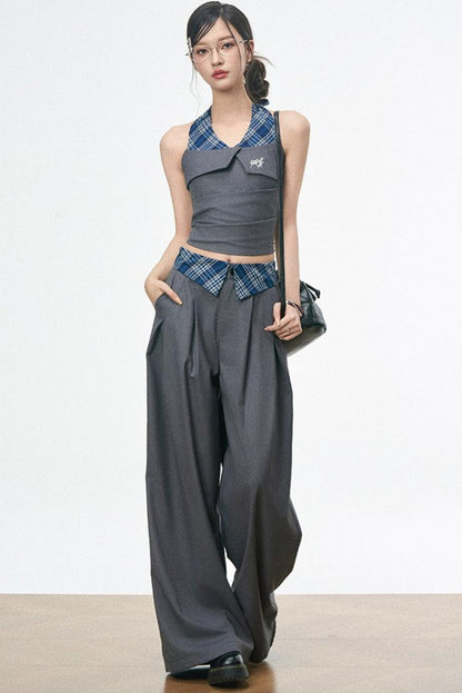Spliced Camisole Wide-Leg Pants Set-Up