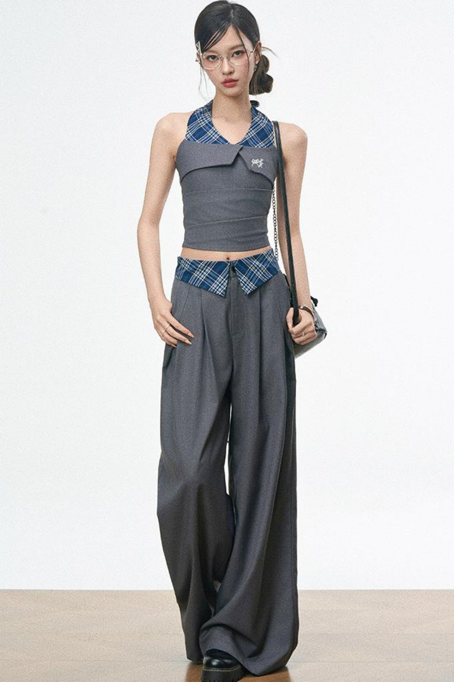 Spliced Camisole Wide-Leg Pants Set-Up