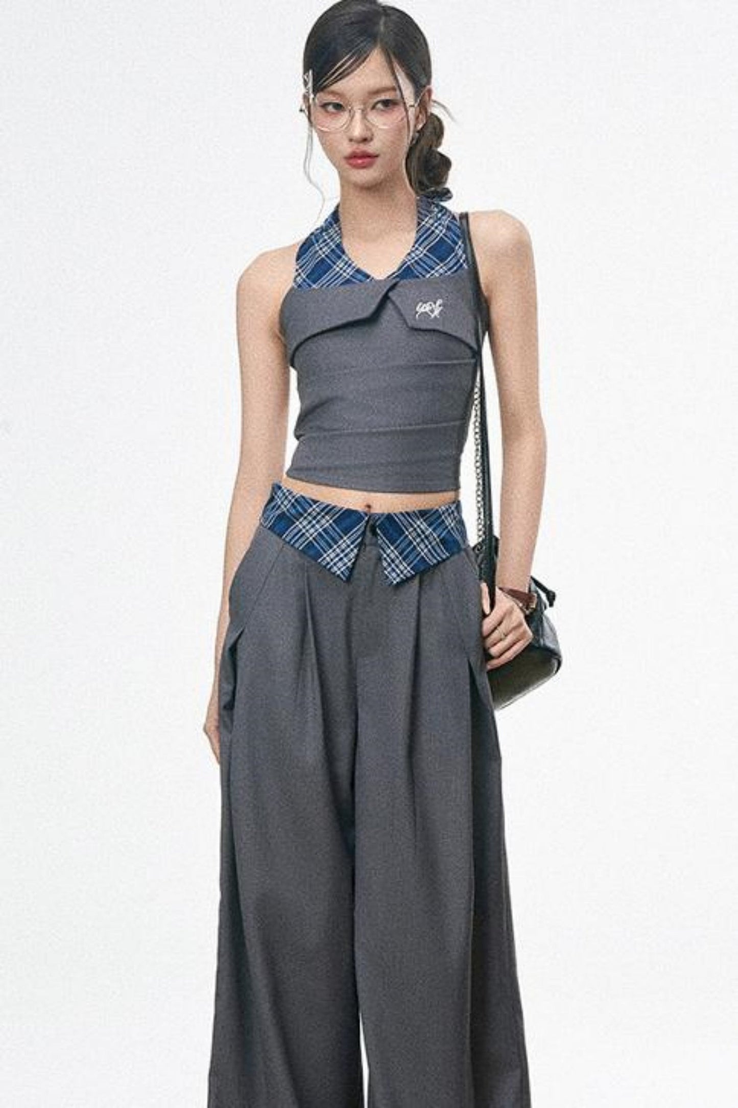 Spliced Camisole Wide-Leg Pants Set-Up