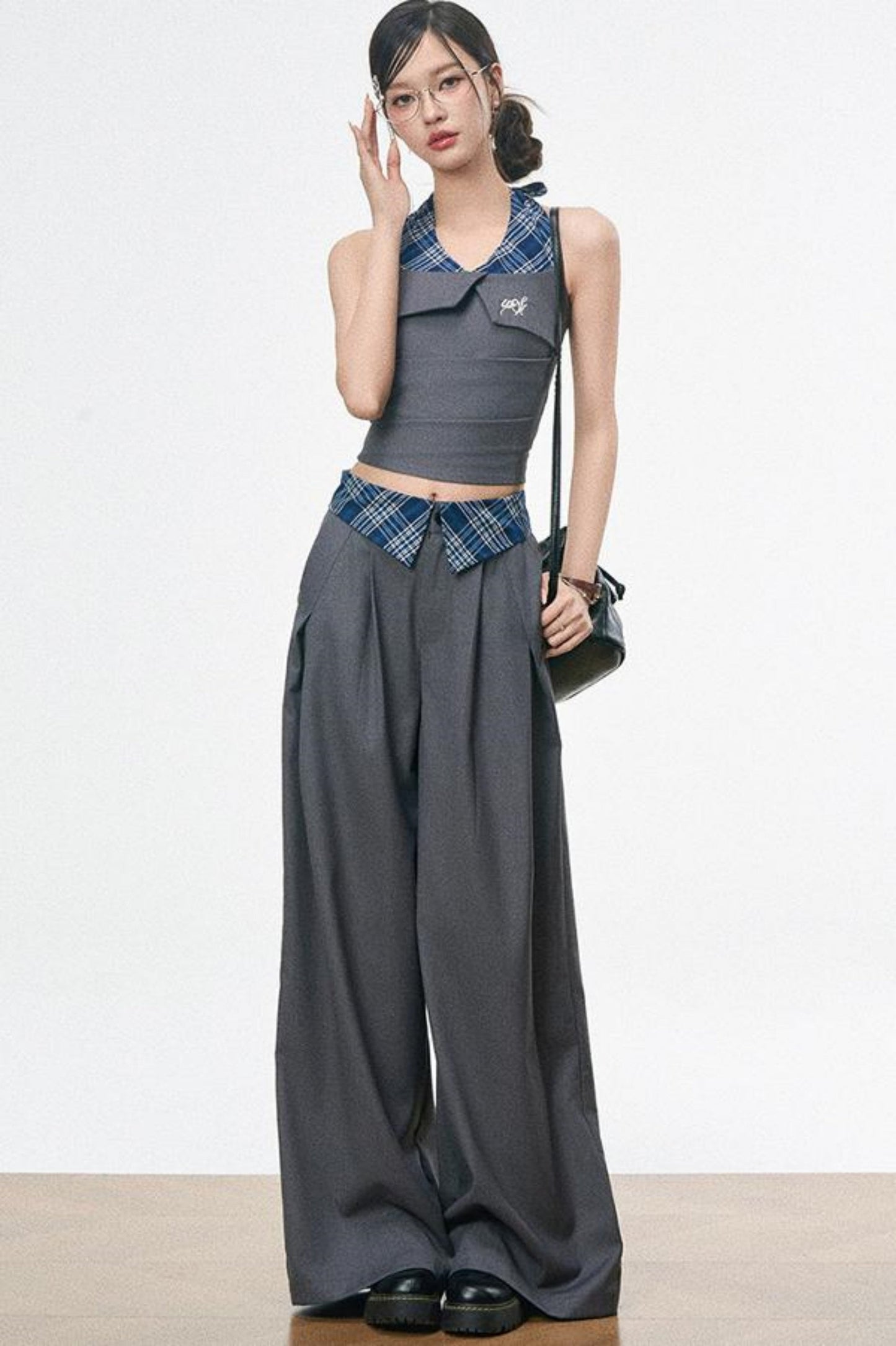Spliced Camisole Wide-Leg Pants Set-Up
