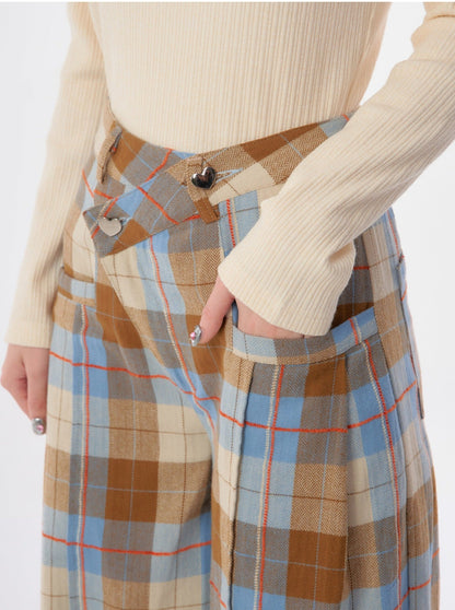 vintage check blue brown pants