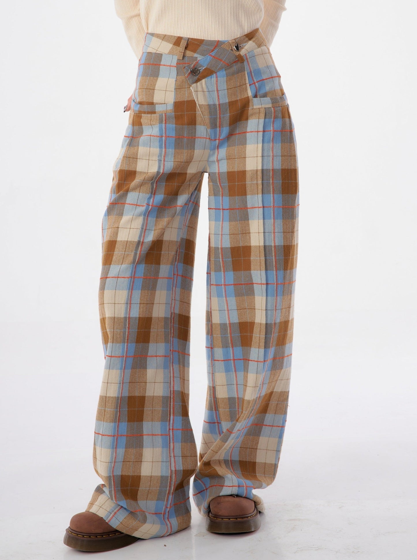vintage check blue brown pants
