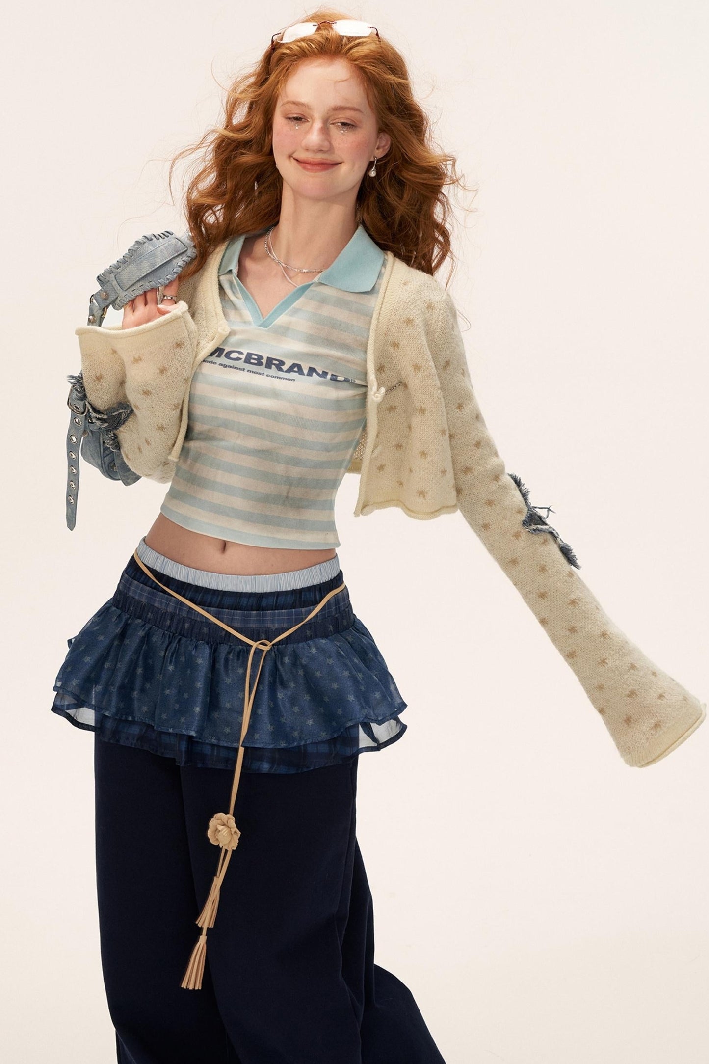 Star Patch Cropped Sweater Jacket