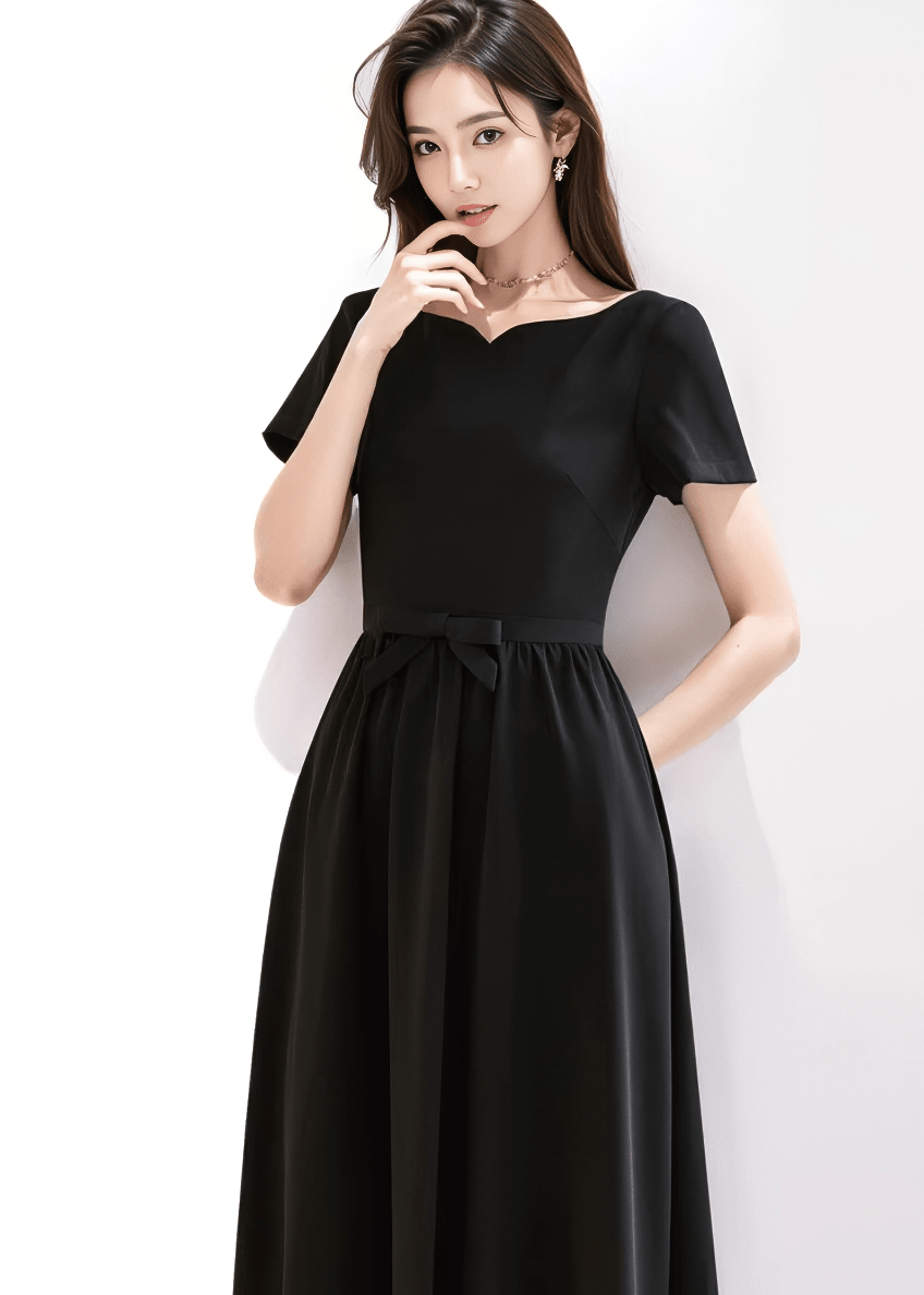 Notched Neck Waist-Tie Flare Dress