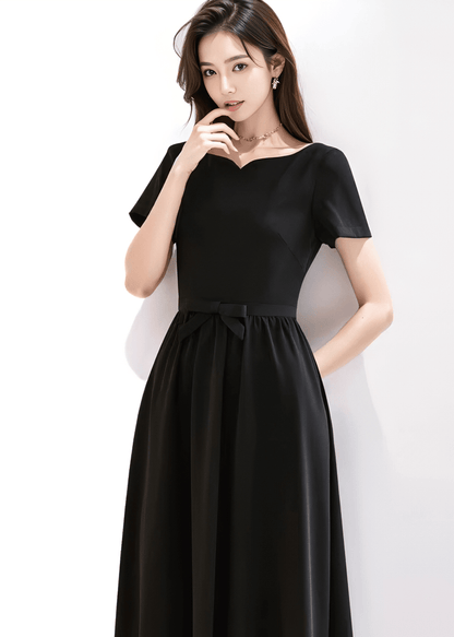 Notched Neck Waist-Tie Flare Dress
