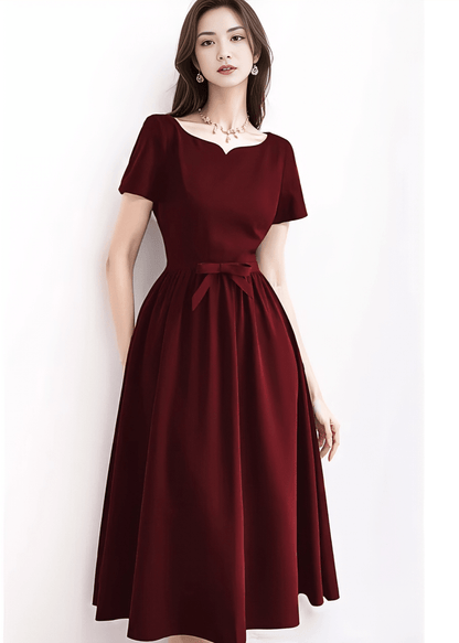 Notched Neck Waist-Tie Flare Dress