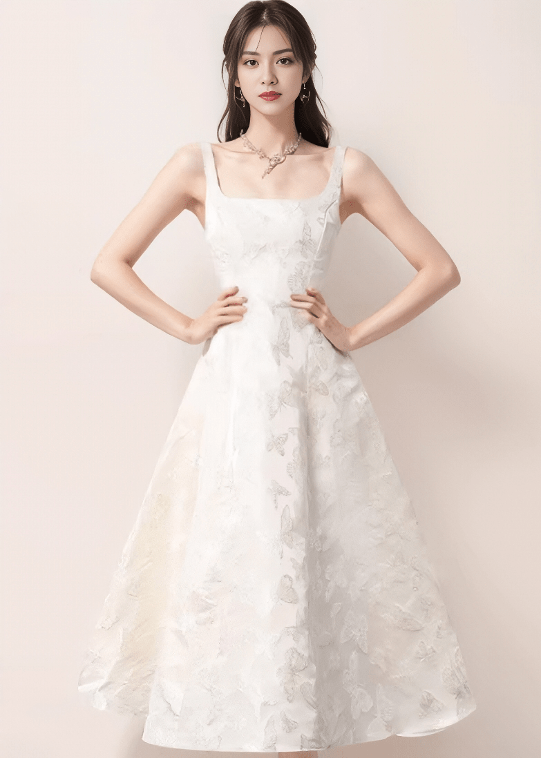 Floral Organza Square-Neck Dress