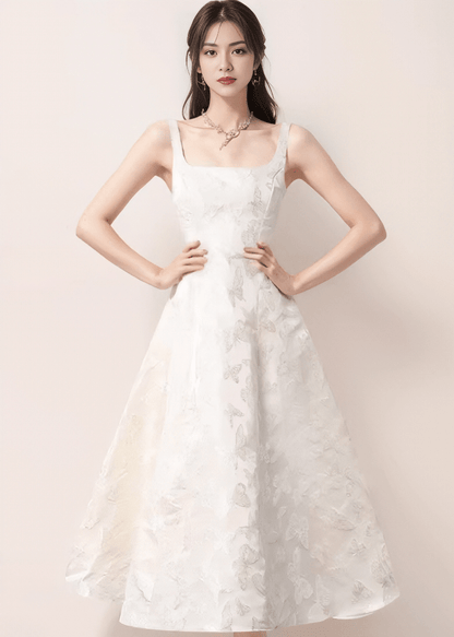 Floral Organza Square-Neck Dress