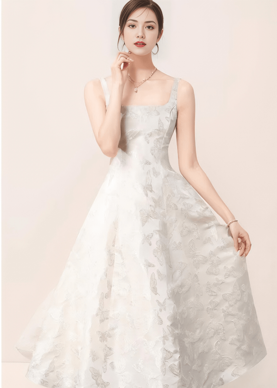 Floral Organza Square-Neck Dress