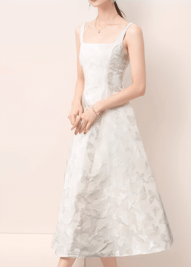 Floral Organza Square-Neck Dress