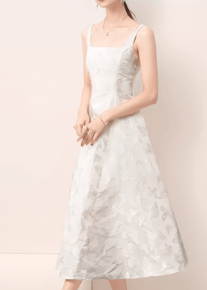 Floral Organza Square-Neck Dress