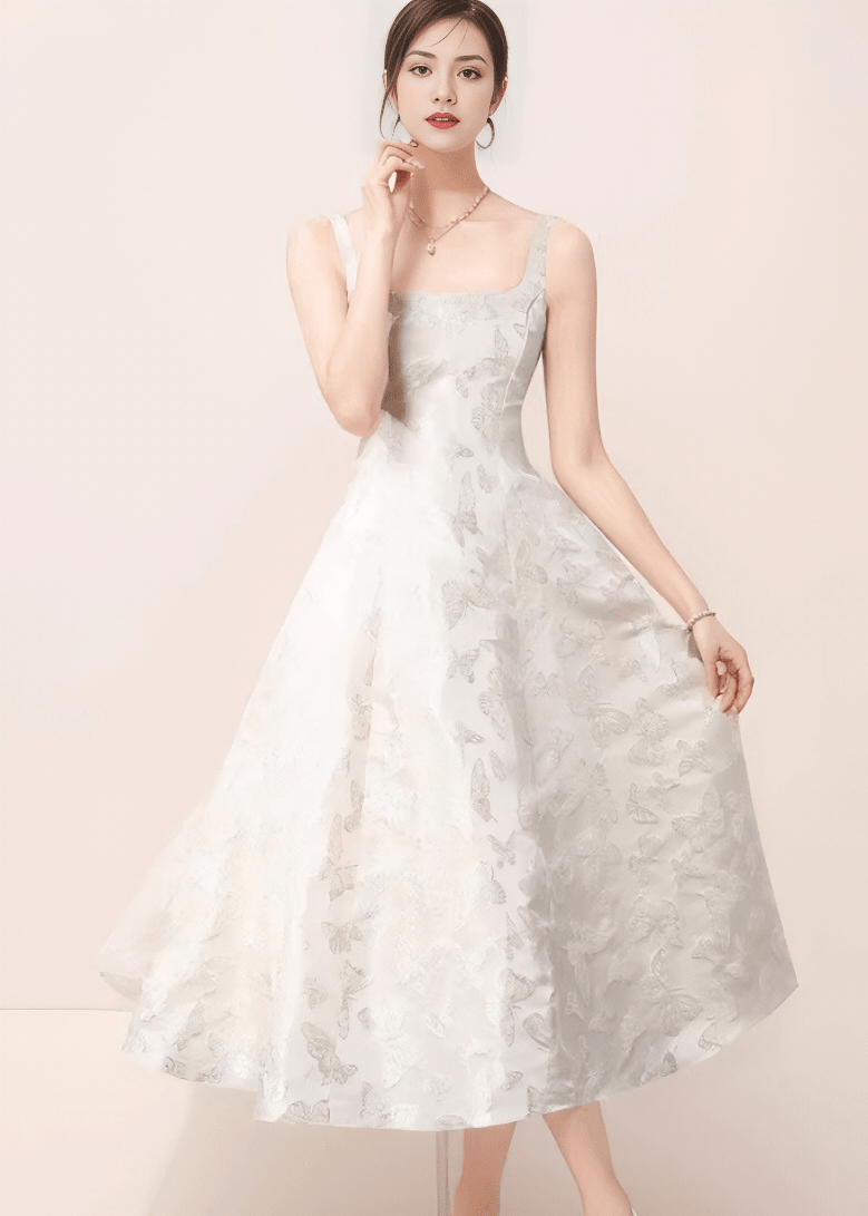 Floral Organza Square-Neck Dress