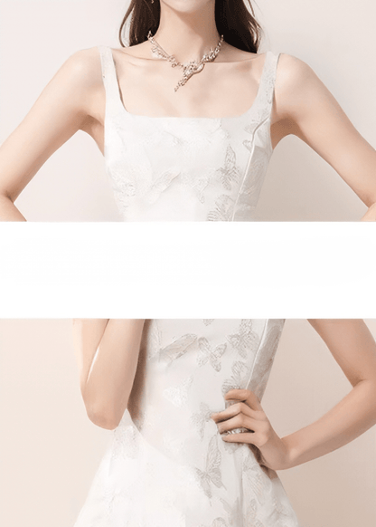 Floral Organza Square-Neck Dress