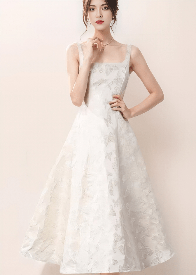 Floral Organza Square-Neck Dress