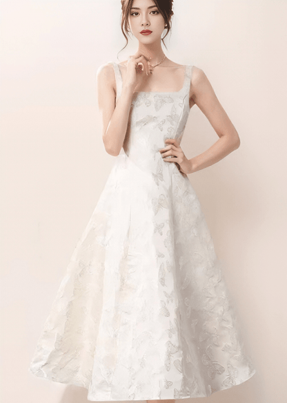 Floral Organza Square-Neck Dress