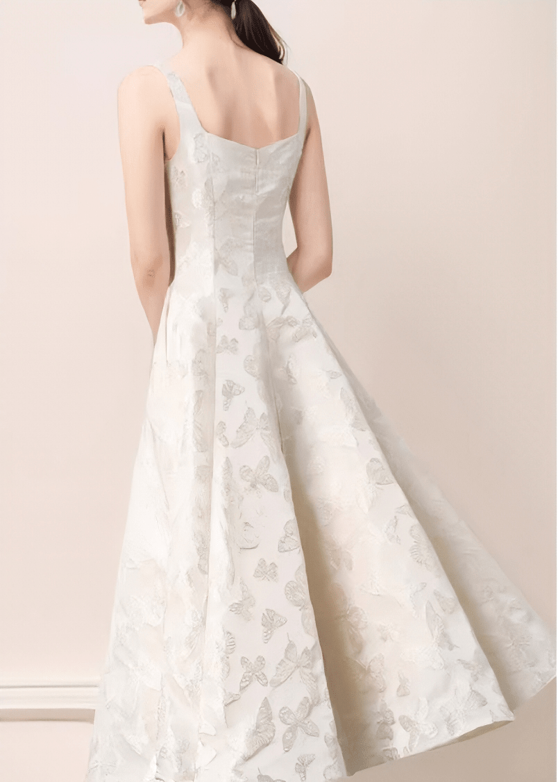 Floral Organza Square-Neck Dress
