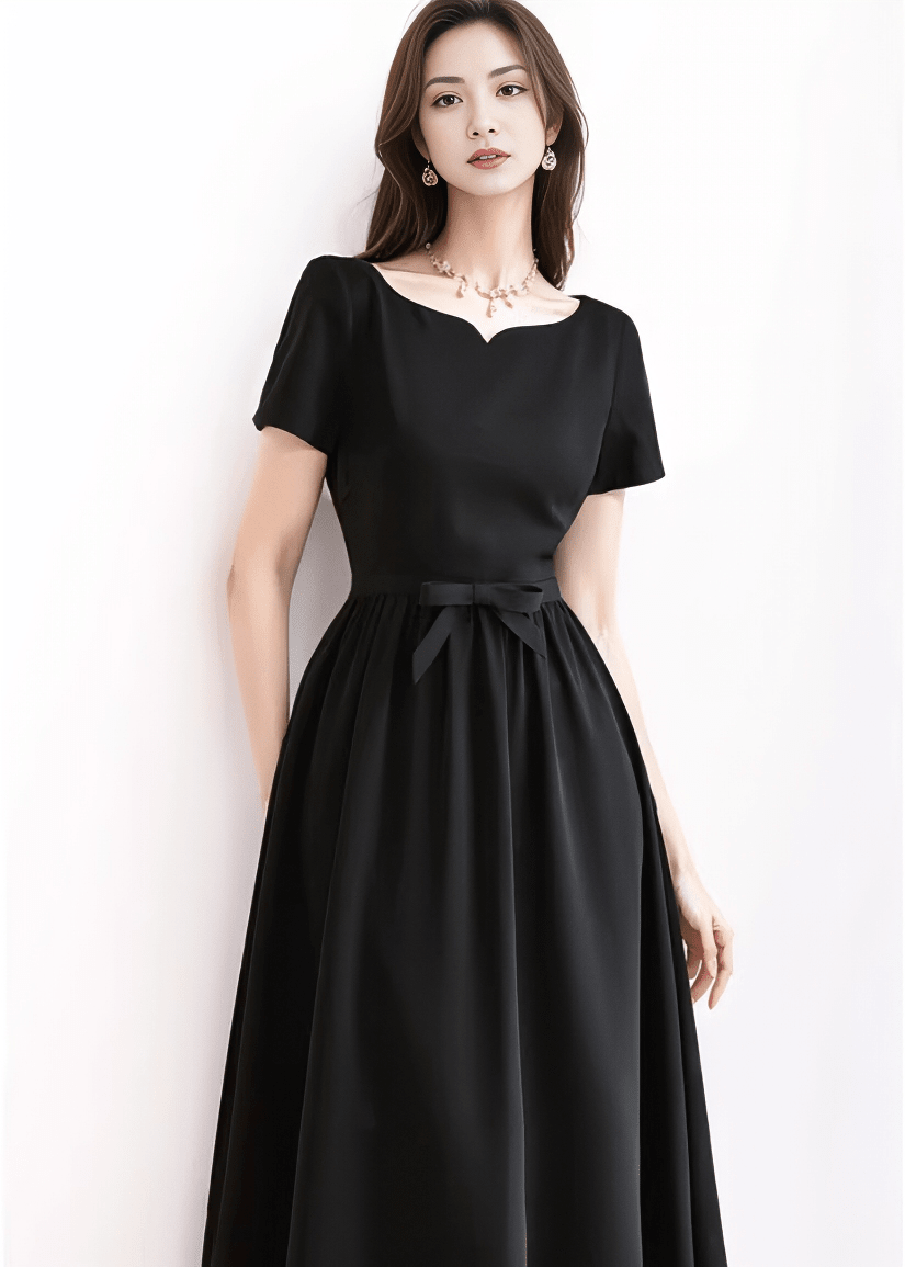 Notched Neck Waist-Tie Flare Dress