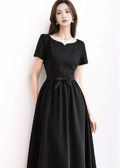 Notched Neck Waist-Tie Flare Dress