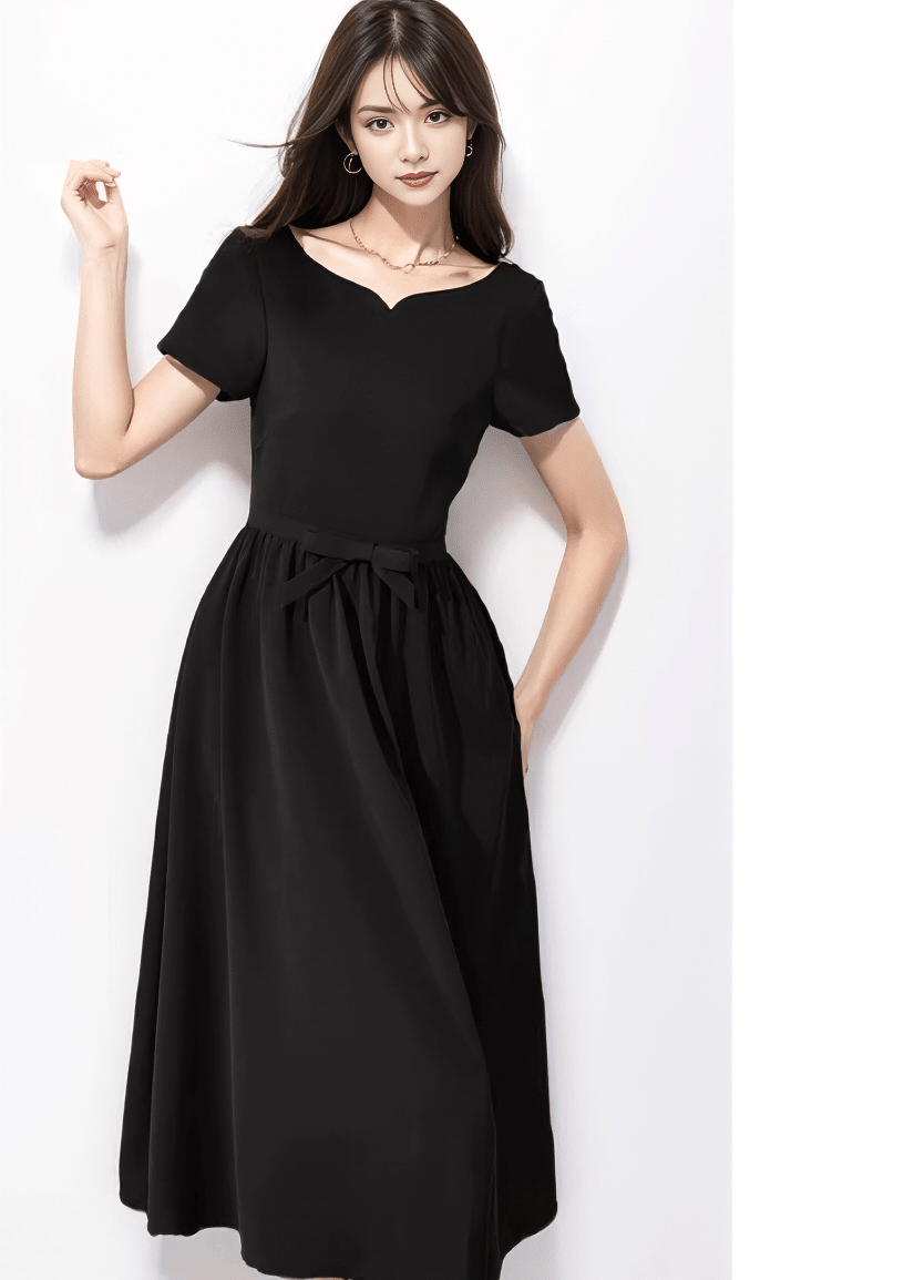 Notched Neck Waist-Tie Flare Dress