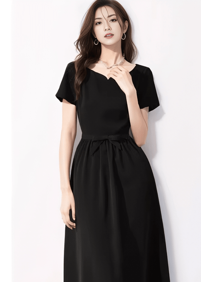 Notched Neck Waist-Tie Flare Dress