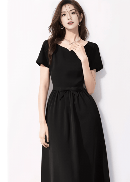 Notched Neck Waist-Tie Flare Dress