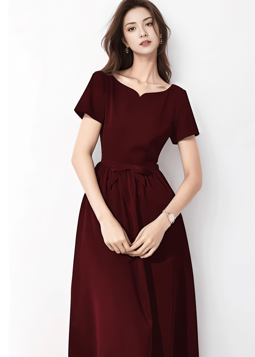 Notched Neck Waist-Tie Flare Dress